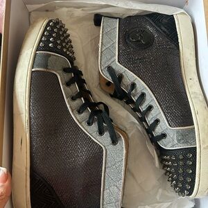 Christian Louboutin Black and Silver Studded Sneakers